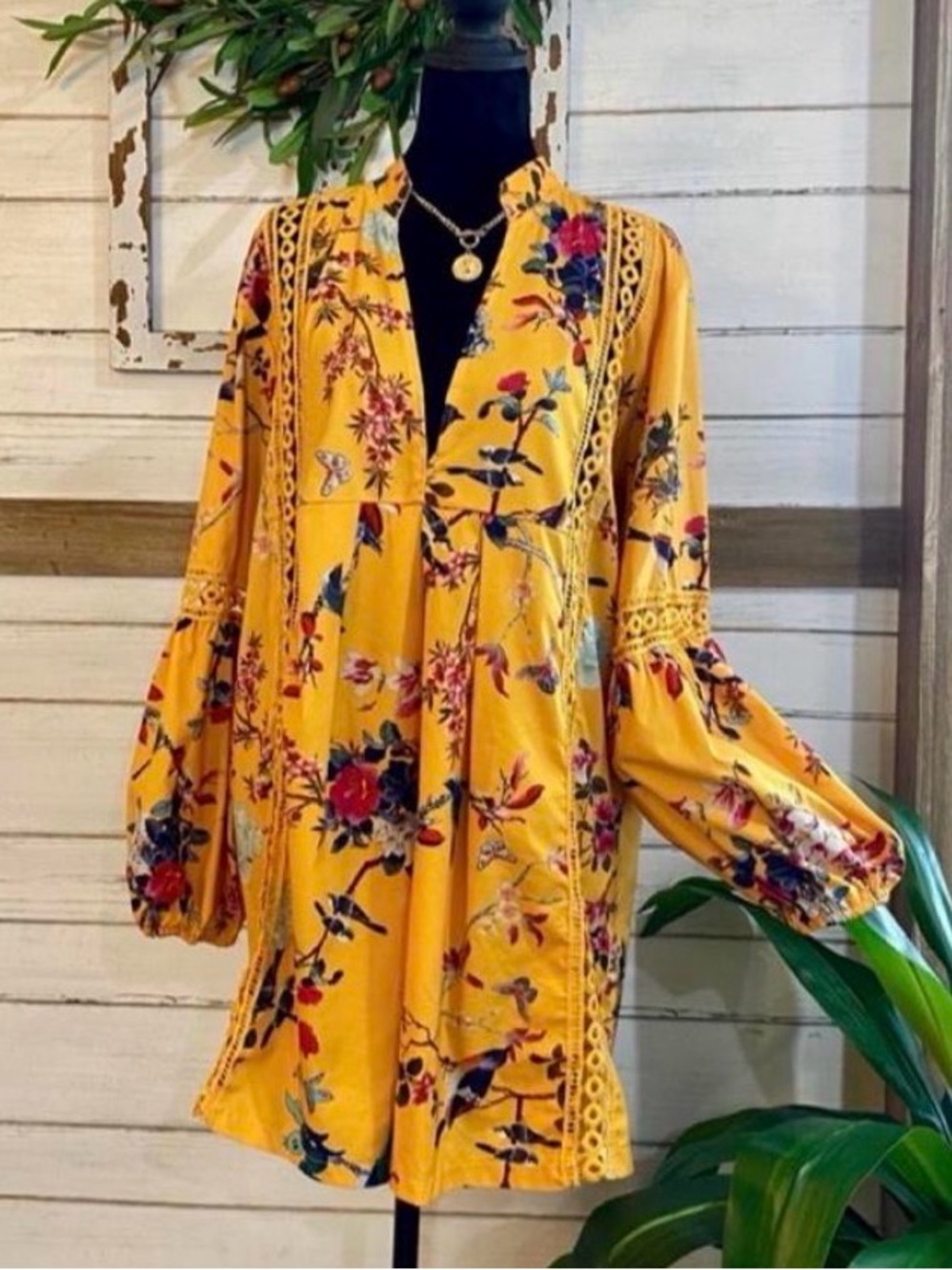 Source Unknown Yellow Floral V-Neck Mini Dress
